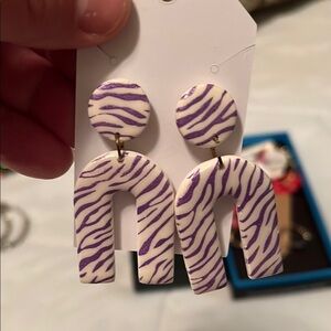 Purple and White Zebra Print Earrings